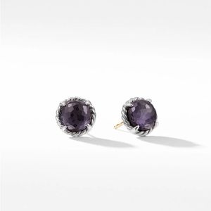 David Yurman Petite Chatelaine Stud Earrings Sterling Silver with Black Orchid